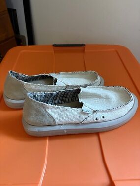 Sanuk Beige Canvas Slip-On Casual Shoes Donna St Natural.